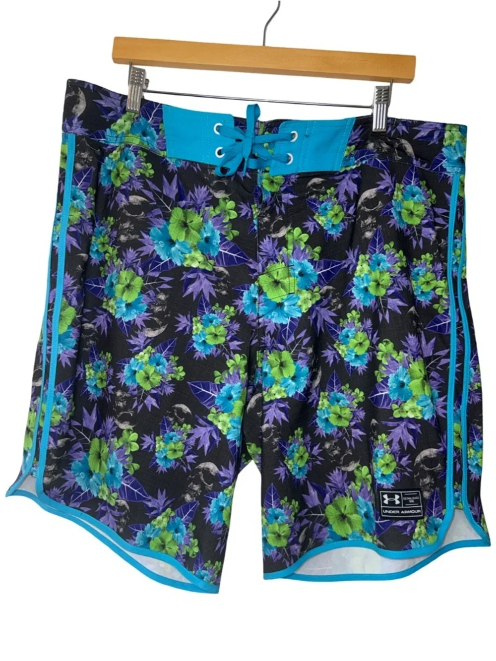 Under Armour Men’s Black Floral Swim Trunks - Blue & Green